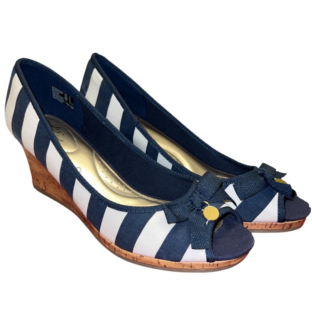 Dexflex Comfort Blue & White Stripes Wedge Heels